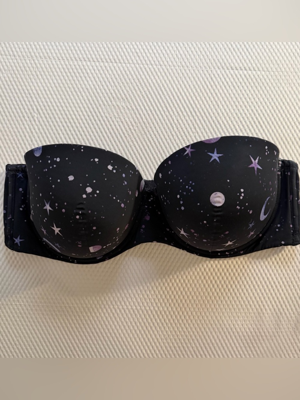 Torrid 42D Black Strapless Bra Celestial Stars Moon Print Padded Underwire